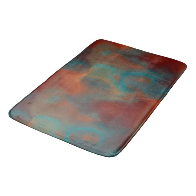 Turquoise and Rust Marble abstract Bath Mat (Angled)