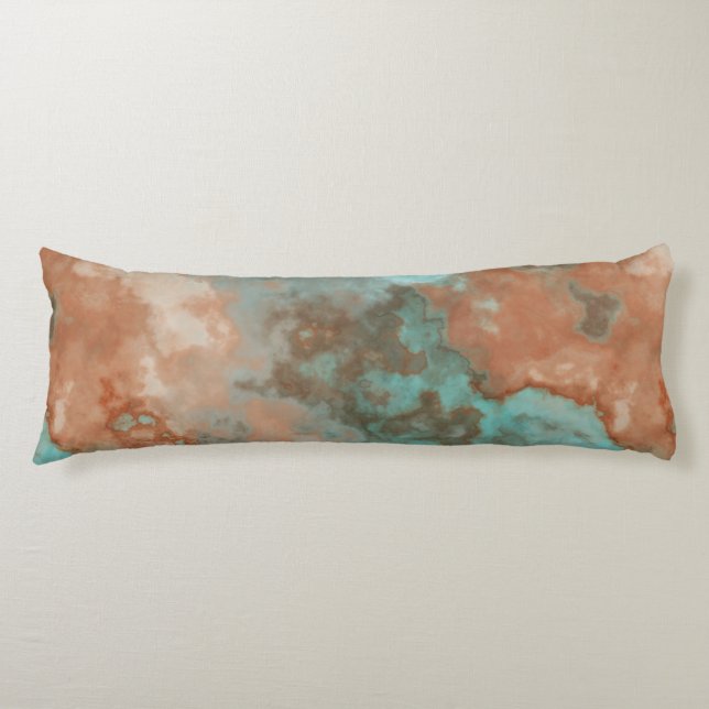 Turquoise and Rust Marble Abstract Body Pillow (Front)