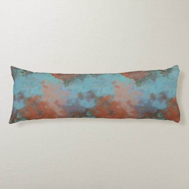 Turquoise and Rust Marble Abstract Body Pillow (Front)