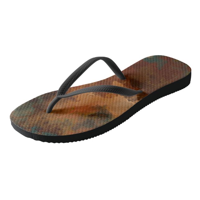 Turquoise and Rust Marble Abstract Flip Flops (Angled)