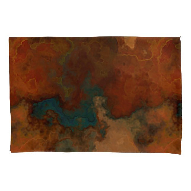 Turquoise and Rust Marble abstract Pillowcase (Front)
