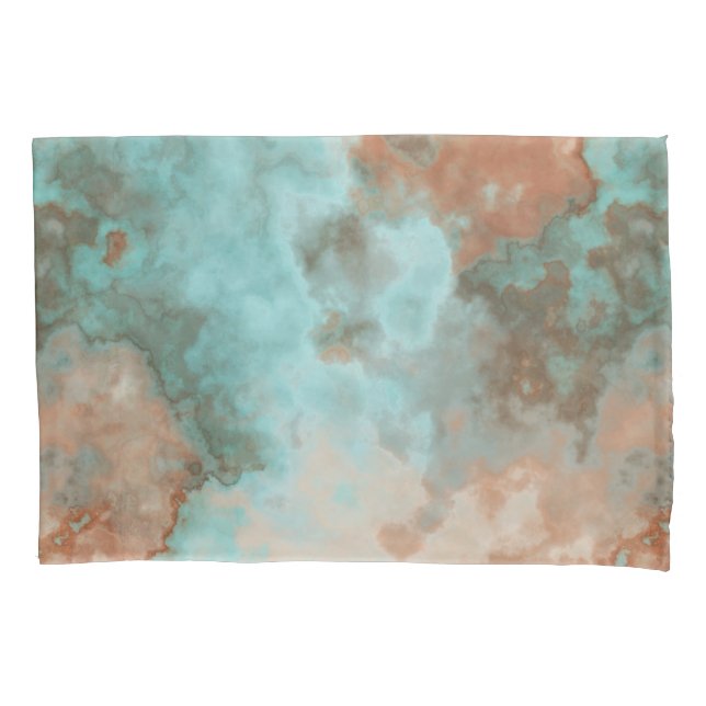Turquoise and Rust Marble Abstract Pillowcase (Front)