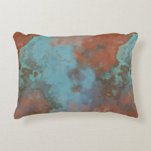 Turquoise and Rust Marble Abstract Rug Accent Pillow