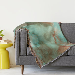 Turquoise and Rust Marble Abstract Throw Blanket