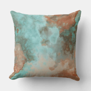 Turquoise and Rust Marble Abstract Throw Pillow