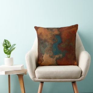 Turquoise and Rust Marble abstract Throw Pillow