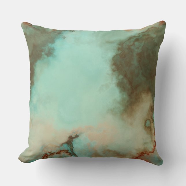 Turquoise and Rust Marble Abstract Throw Pillow (Front)