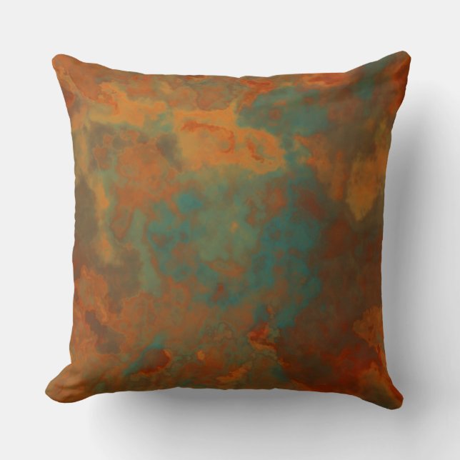 Turquoise and Rust Marble abstract Throw Pillow (Front)