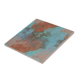 Turquoise and Rust Marble Abstract Tile