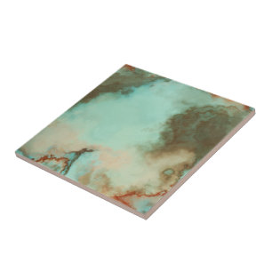 Turquoise and Rust Marble Abstract Tile