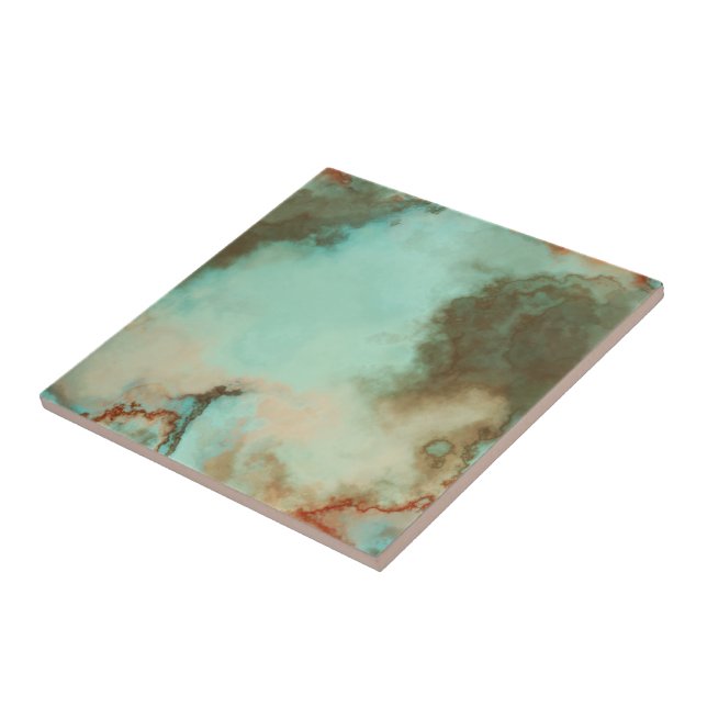 Turquoise and Rust Marble Abstract Tile (Side)