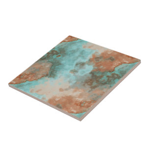 Turquoise and Rust Marble Abstract Tile