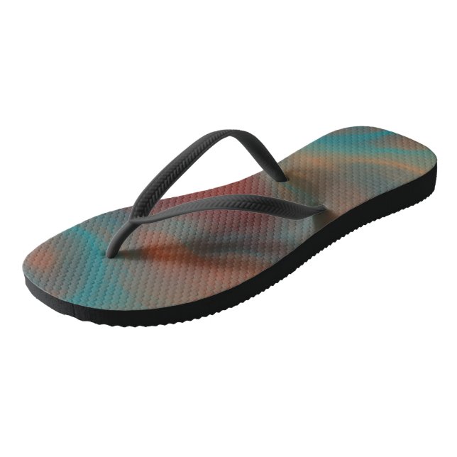 Turquoise and Rust Marble Swirl Abstract Flip Flops (Angled)