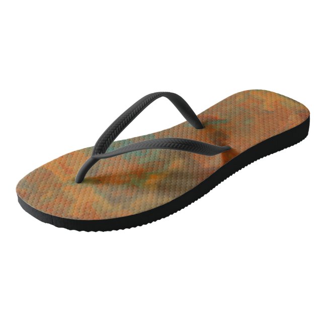 Turquoise and Rust Marble Swirl Abstract Flip Flops (Angled)