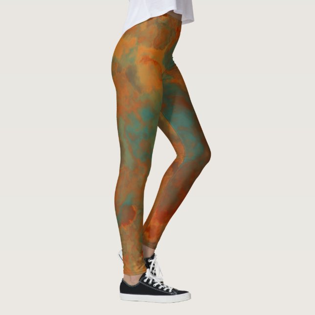 Turquoise and Rust Marble Swirl Abstract Leggings (Right)