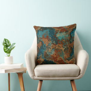 Turquoise and Rust Throw Pillow