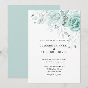 Turquoise and sage greens Floral Wedding Invitatio Invitation