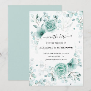 Turquoise and sage greens Wedding Save The Date