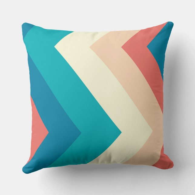 Turquoise and Salmon Chevron Pattern Throw Pillow (Back)
