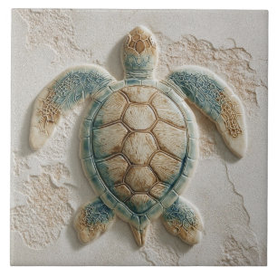 Turquoise and Sand Coastal Sea Turtle Tile