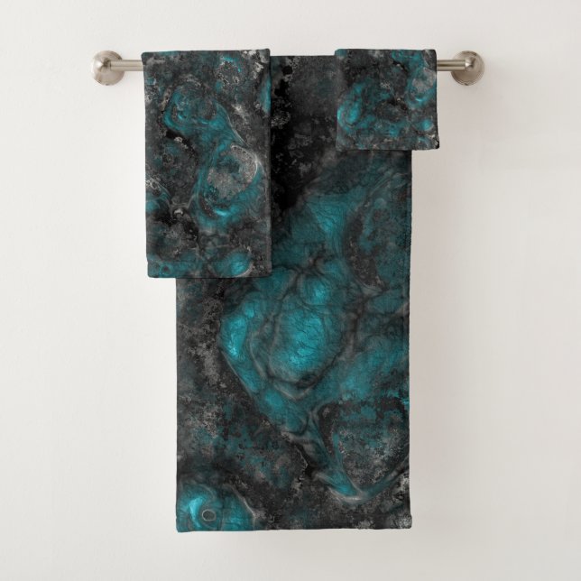 Turquoise and silver bath towel set (Insitu)