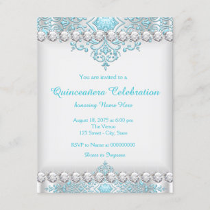 Turquoise and Silver Diamond Quinceanera Invitation