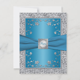 Turquoise and Silver Foil RSVP Card