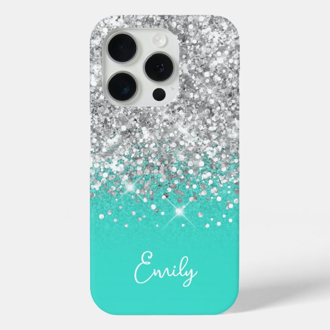 Turquoise and Silver Glitter Glam Case-Mate iPhone Case (Back)