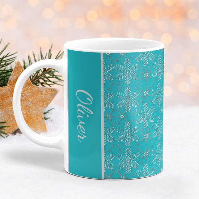 Turquoise and Silver Snowflakes Christmas Mug (Creator Uploaded)
