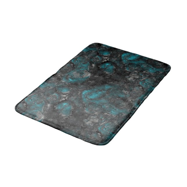 Turquoise and silver stone abstract bath mat (Angled)