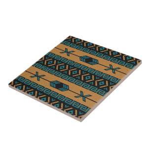 Turquoise And Tan Southwest Aztec Pattern Tile