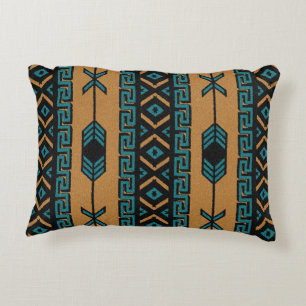 Turquoise And Tan Southwest Tribal Aztec Pattern Accent Pillow