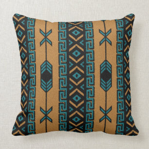 Turquoise And Tan Southwest Tribal Aztec Pattern Throw Pillow