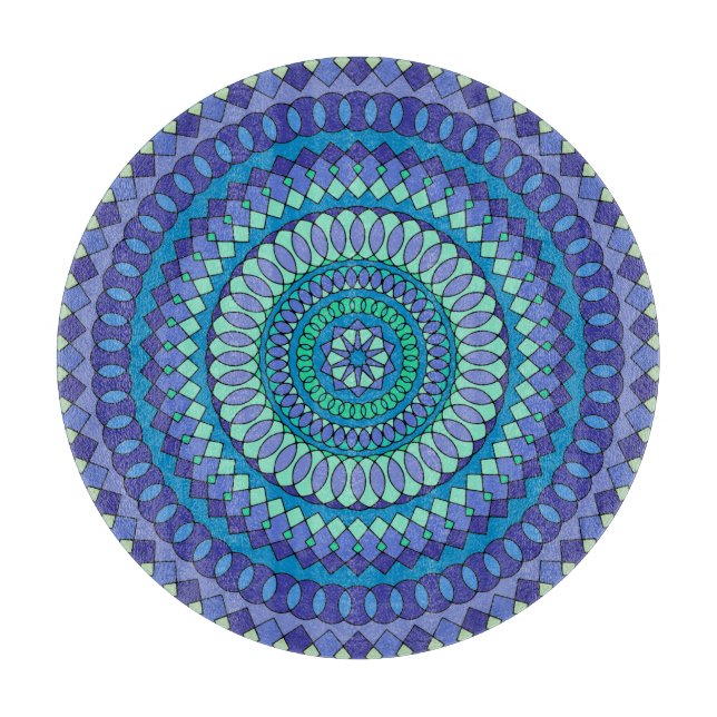 Turquoise and teal blue mandala  cutting board (Front)