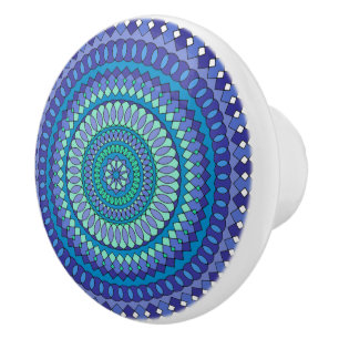 Turquoise and teal blue mandala pattern classic ro ceramic knob