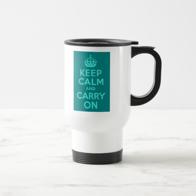 Turquoise and Teal Keep Calm and Carry On Travel Mug (Right)
