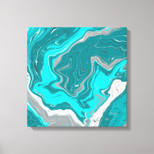 Turquoise and Teal Marble Fluid Art Canvas Print