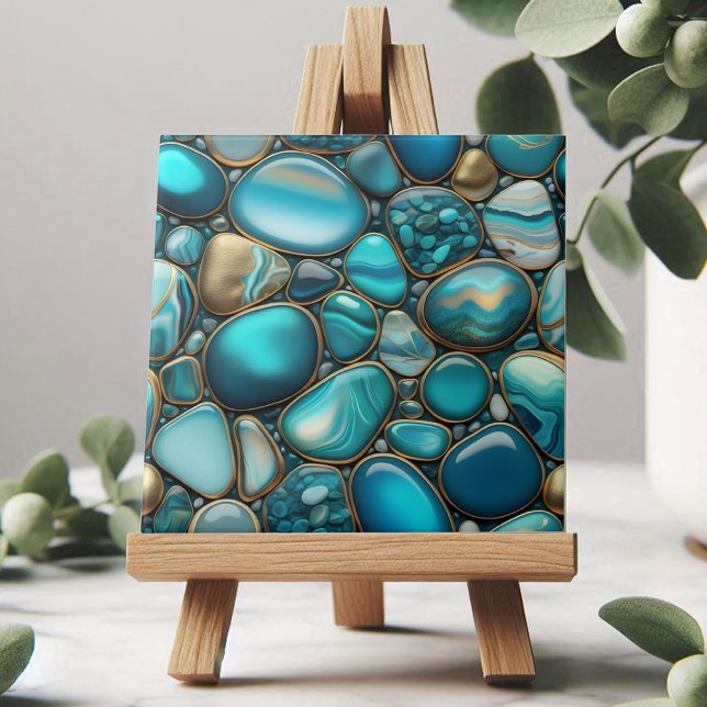 Turquoise and Teal Stones with Golden Outlines Tile (Creator Uploaded)