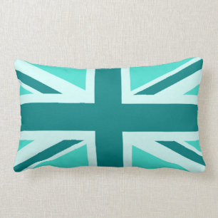 Turquoise and Teal Union Jack 2 Lumbar Pillow