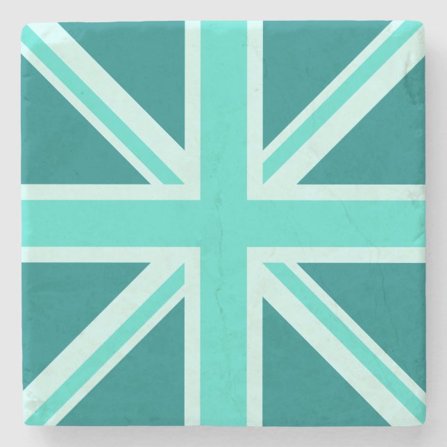 Turquoise and Teal Union Jack Style Stone Coaster (Front)
