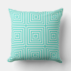 Turquoise And White Box Pattern - Throw Pillow