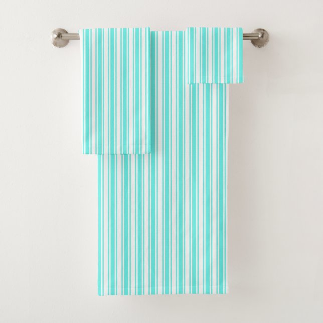 Turquoise and white candy stripes bath towel set (Insitu)