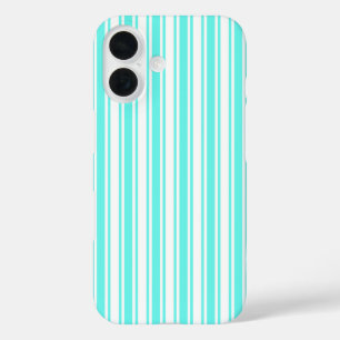 Turquoise and white candy stripes iPhone 16 case