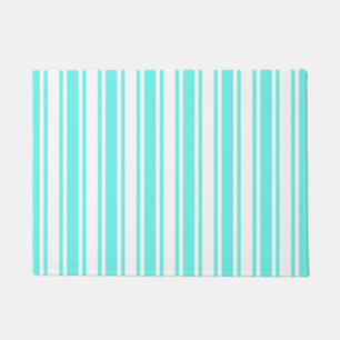 Turquoise and white candy stripes doormat