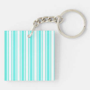 Turquoise and white candy stripes keychain
