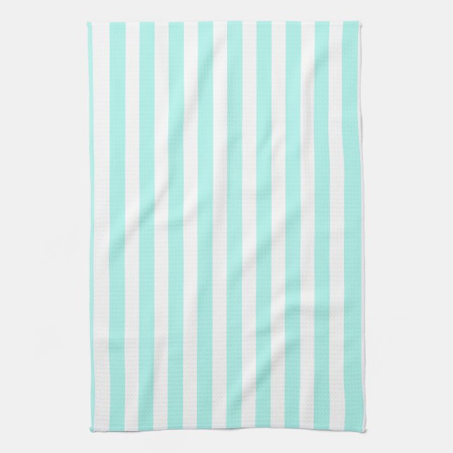 Turquoise and white candy stripes kitchen towel (Vertical)