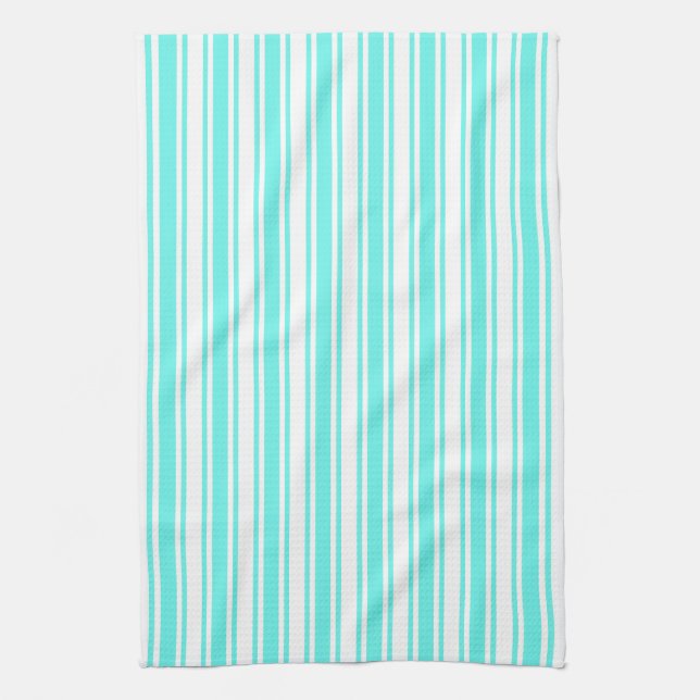 Turquoise and white candy stripes kitchen towel (Vertical)