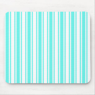 Turquoise and white candy stripes mouse pad