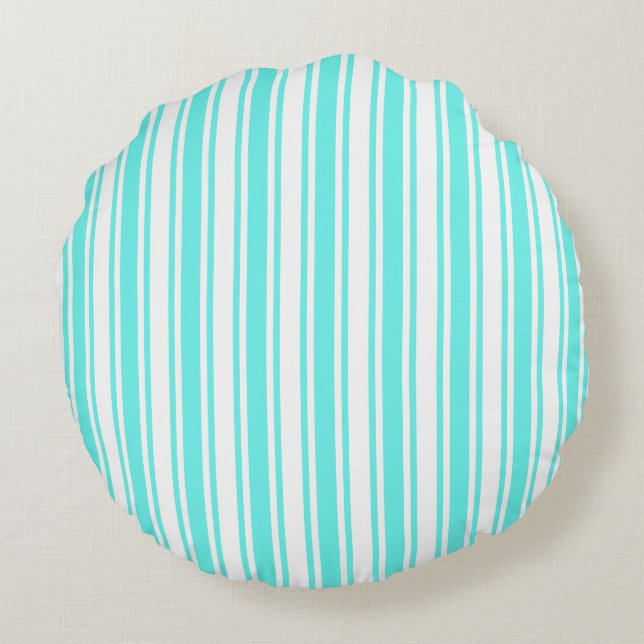 Turquoise and white candy stripes round pillow (Back)