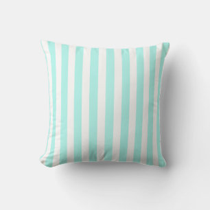 Turquoise and white candy stripes throw pillow